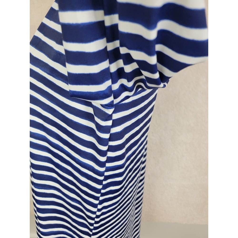 Aqua et Sol Striped Tunic Dress Women L Navy Blue White Split V-Neck Travel - Picture 11 of 12